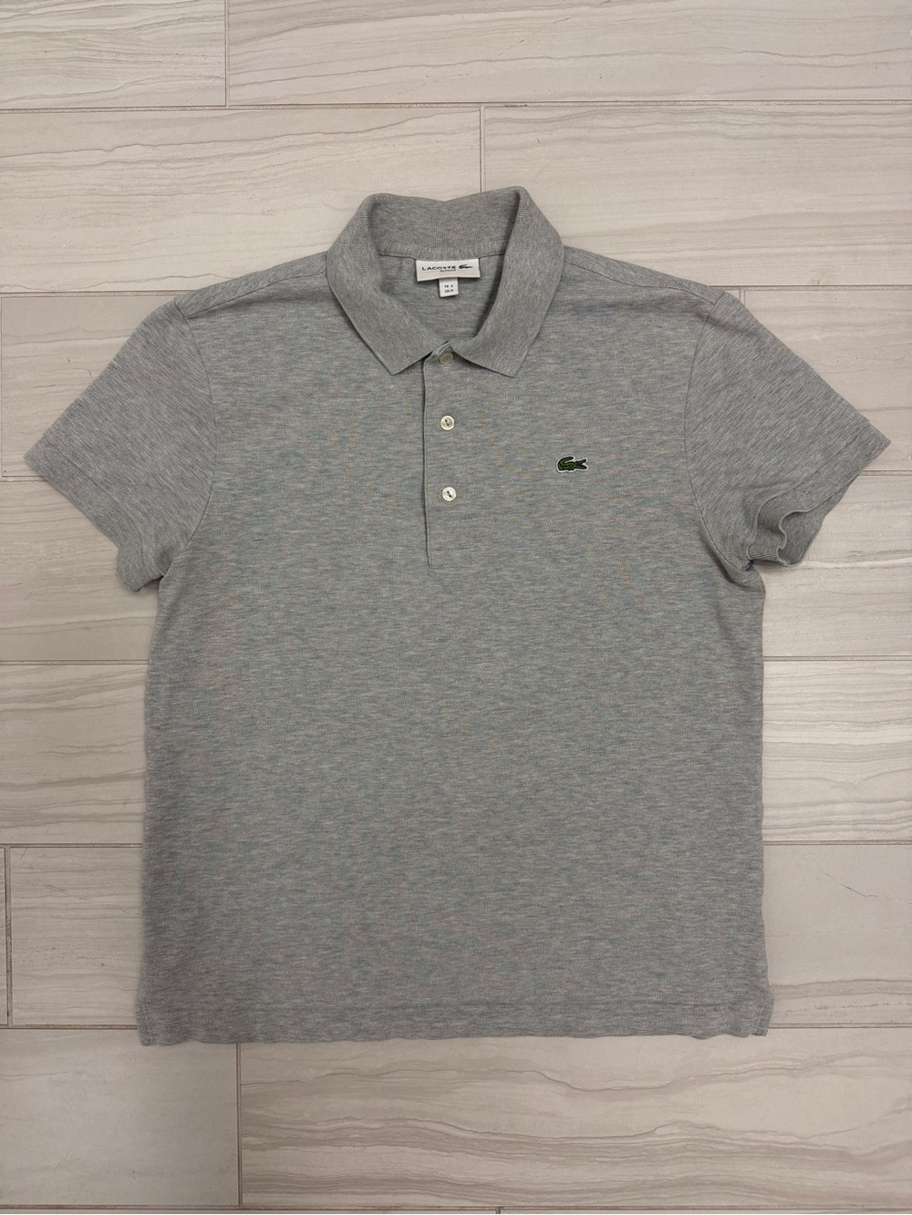 LACOSTE Slim Fit Heather Gray Stretch Cotton Pique Polo Shirt Mens 4 US M
